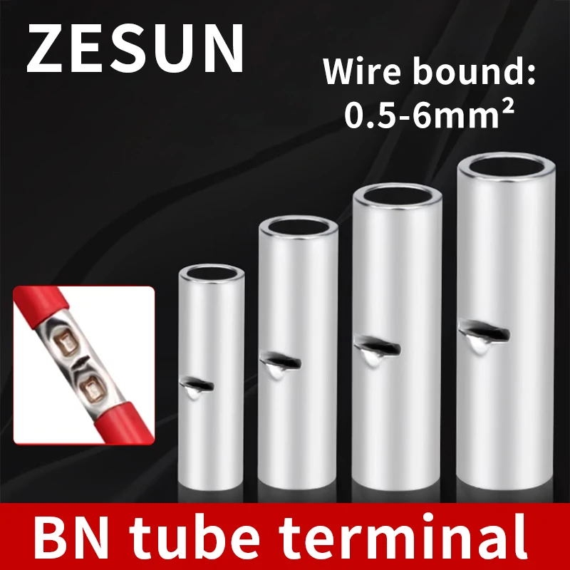 

50/100pcs BN tube plug wire nose cold pressed terminal block copper wire pair connector wire tube middle connection