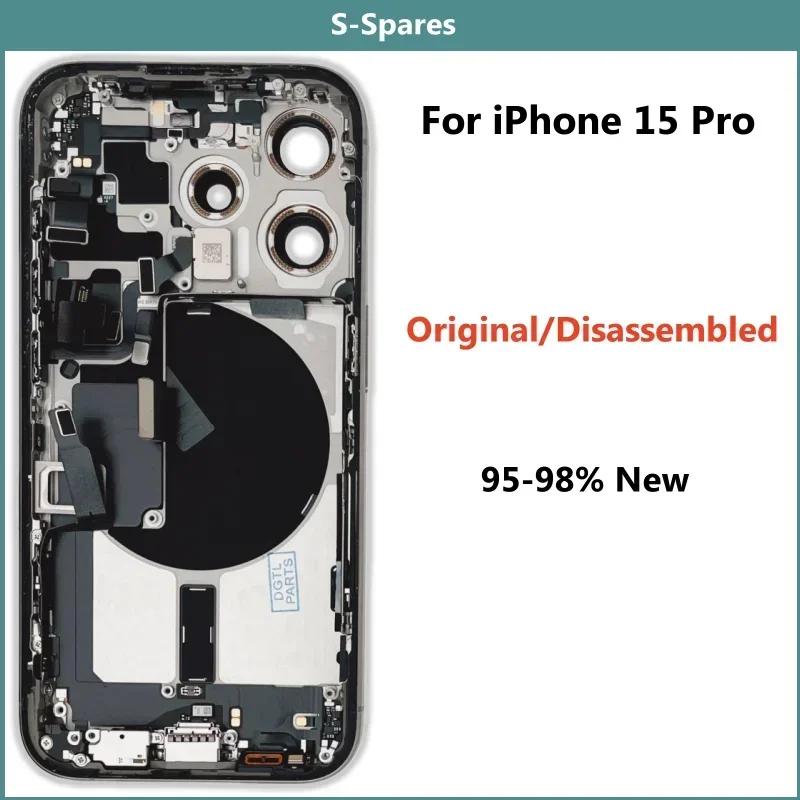 Original Disassembled Middle Frame Housing, Back Glass Cover for iPhone 15 Pro with NFC Wireless Charger Assembly, 95-98% New