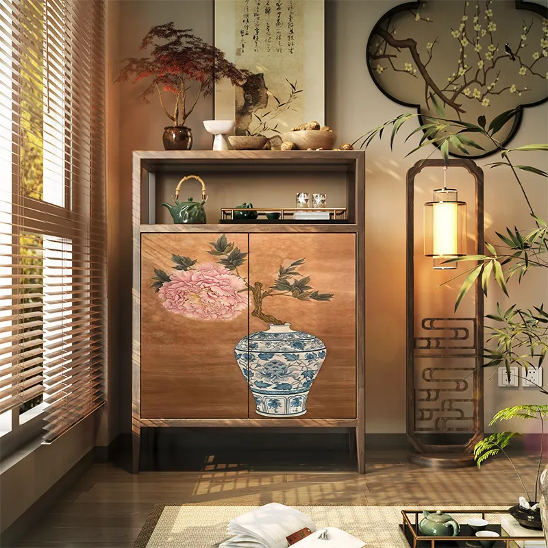 LH living room all solid wood storage locker integrated decoration against the wall new Chinese storage