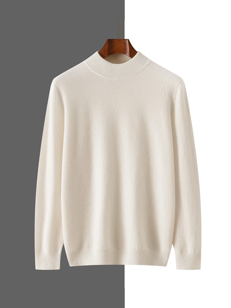 

Chic Mock Neck Men's 100% Cashmere Sweater Long Sleeve Pullover Autumn Winter Basic Casual Knitwear High Quality Soft New Tops