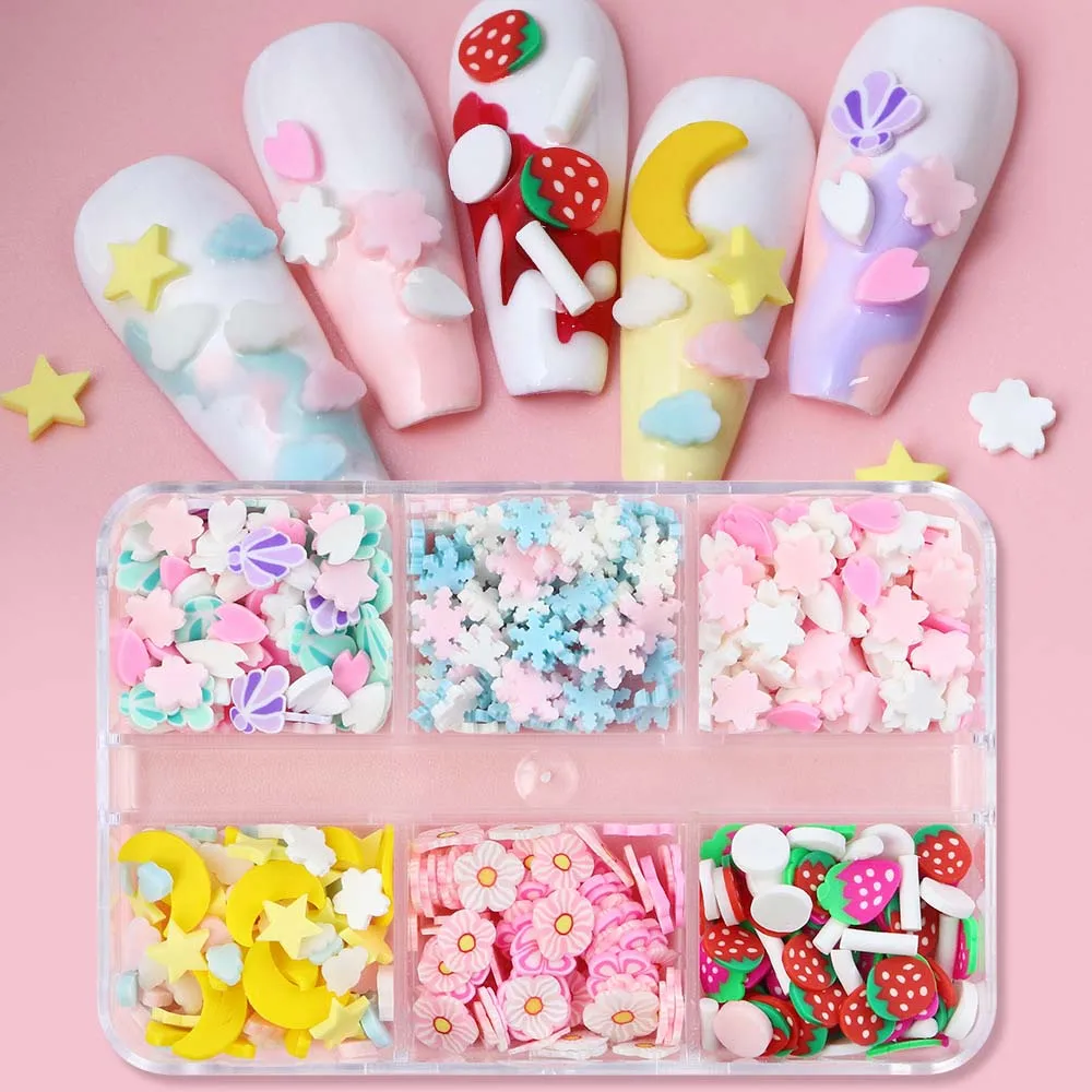 Flowers Cartoon Nail Art Clay Slices Love Heart Candy Color Cartoon Nail Decorations 3D Nail Sticker Soft Clay