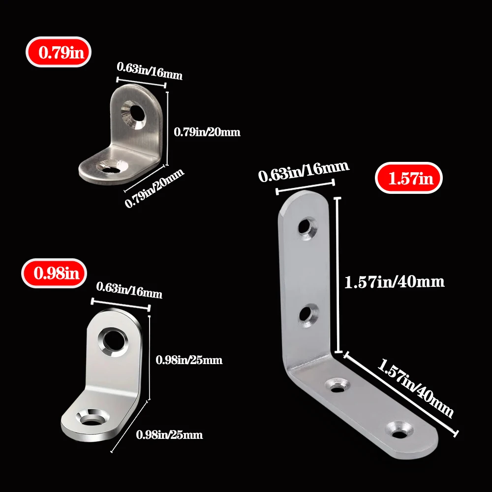 Suporte de metal engrossado em forma de l, suporte de parede de ângulo reto de 90 graus, conector de hardware de móveis, acessórios de canto de fixação, 20 peças