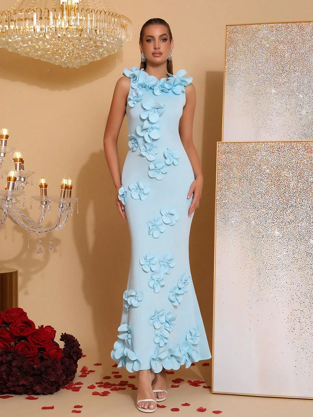 

Modphy элегантные макси-платья с аппликацией для женщин, однотонное длинное платье без рукавов с высокой талией в стиле пэчворк на молнии, женская мода