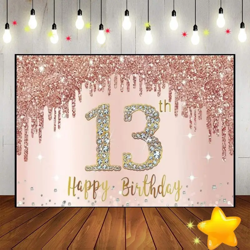 Happy 13th Birthday Vintage Decoration Background Prince Green Screen Banner Photo Boy Communion Princess Hotwheels Red Golden