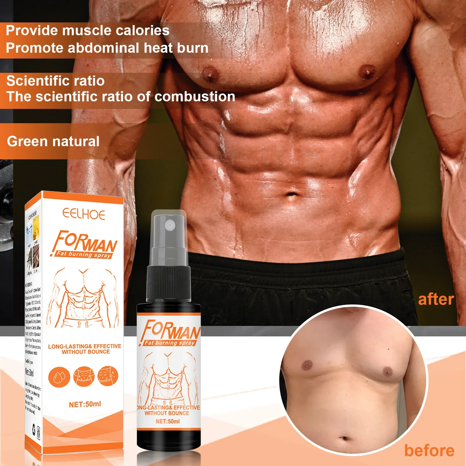 Men Fat Burning Spray Cellulite Removal Firming Weight Loss Tighten Abdominal Muscle Muscle Spray Slimming Spray 50ml Похудение view 2