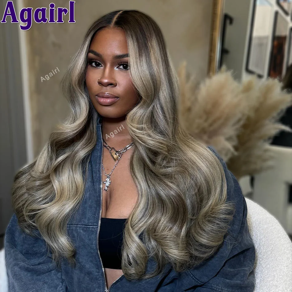 Ombre Highlight Grey 13X6 13X4 Lace Frontal Human Hair Wigs Ash Blonde PrePlucked Ready Go Body Wave Lace Closure Wigs for Women