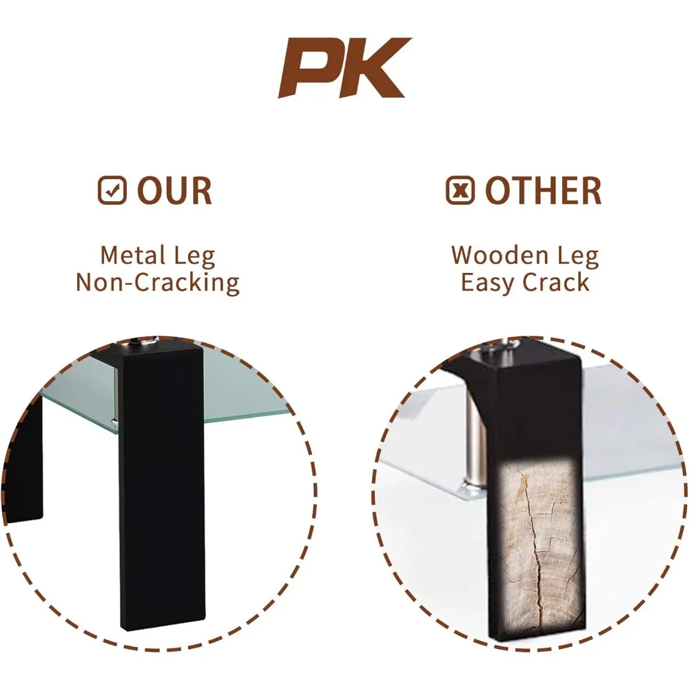 Mesa de centro moderna de vidrio rectangular de 2 niveles: centro de mesa de salón con funcionalidad de mesa de té