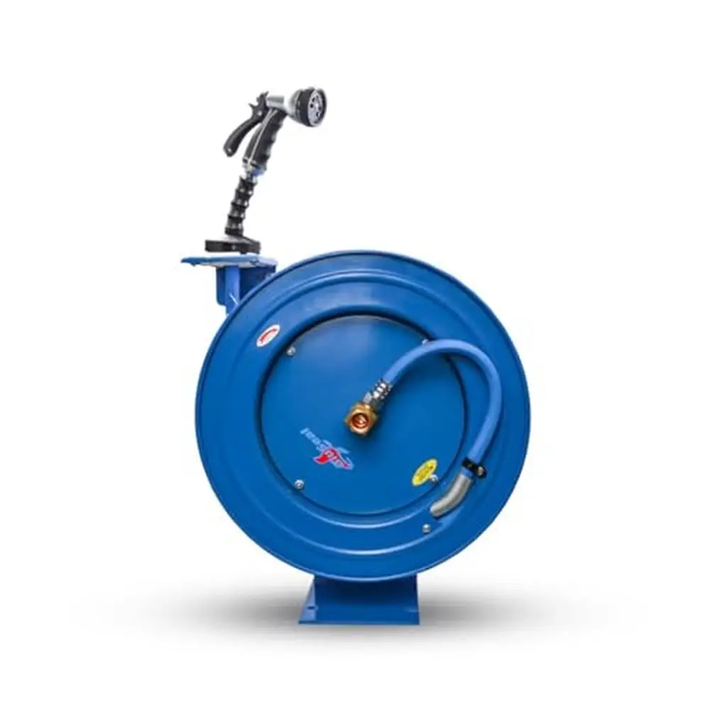 

Retractable Water Hose Reel 50ft 500 PSI Brass Fittings Smooth Gearing System Swivel Mount EASE OF USE