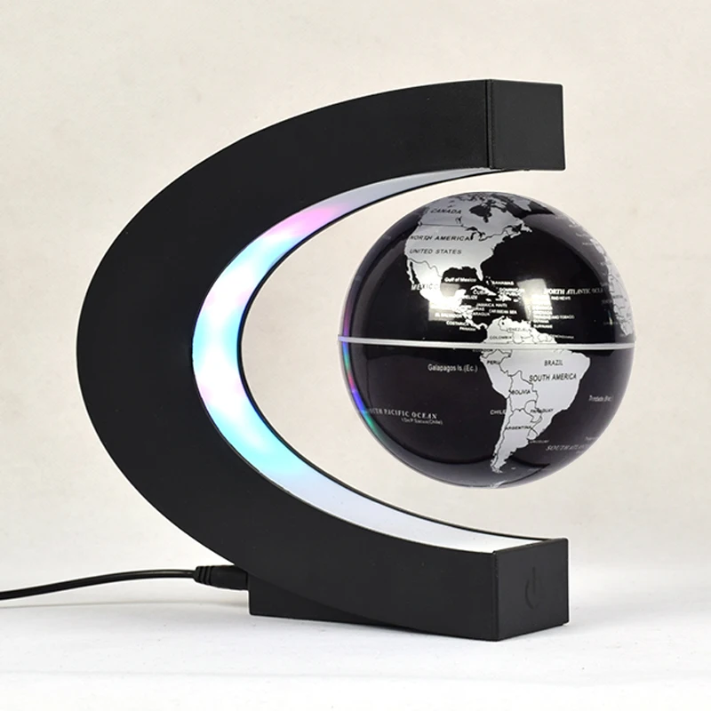 4 Inch Magnetic Levitation Globe C Shape Cool Gadgets For Men LED Light Anti Gravity Floating Geography World Map Home