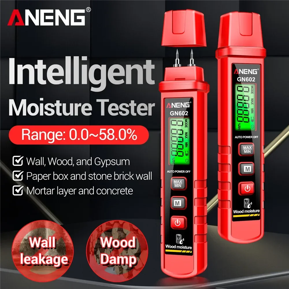 Intelligent Moisture Tester 0~58% Wood Moisture Detector Max/Mini Value Building Material Tools with Backlit Screen ANENG GN602