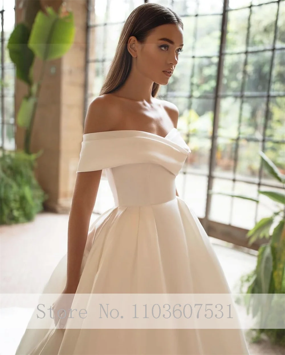 Abito da sposa plissettato con spalle scoperte in raso da principessa per donna abito da sposa da corte senza schienale A-lien vestidos de novia