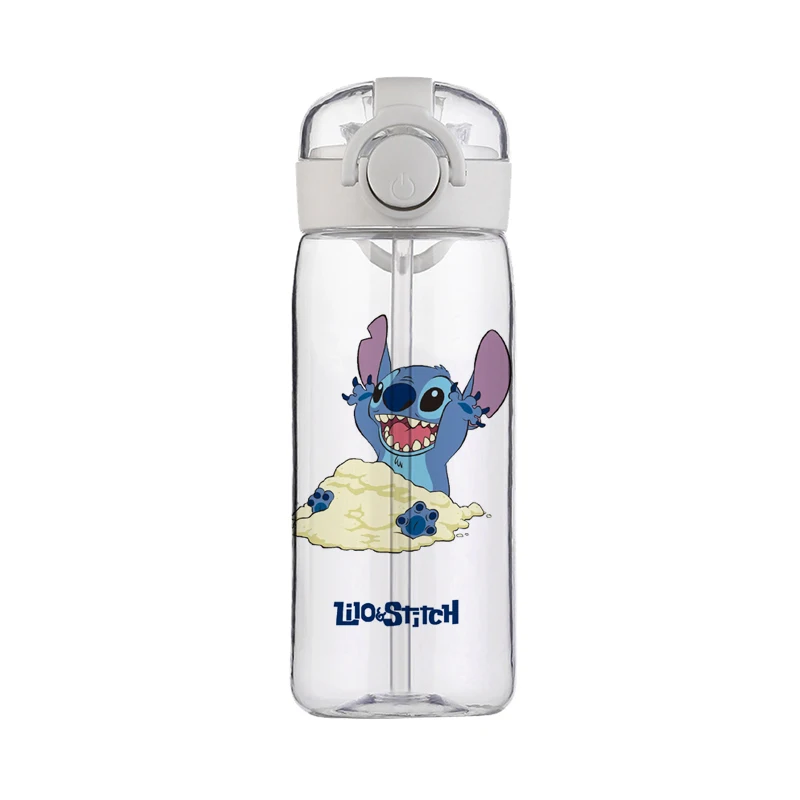 400ml Disney Stitch Plastic Water Bottle Portable Outdoor Sport Tea Cup Transparent Child Straw Cups Kitchen Drinking Tools Gift