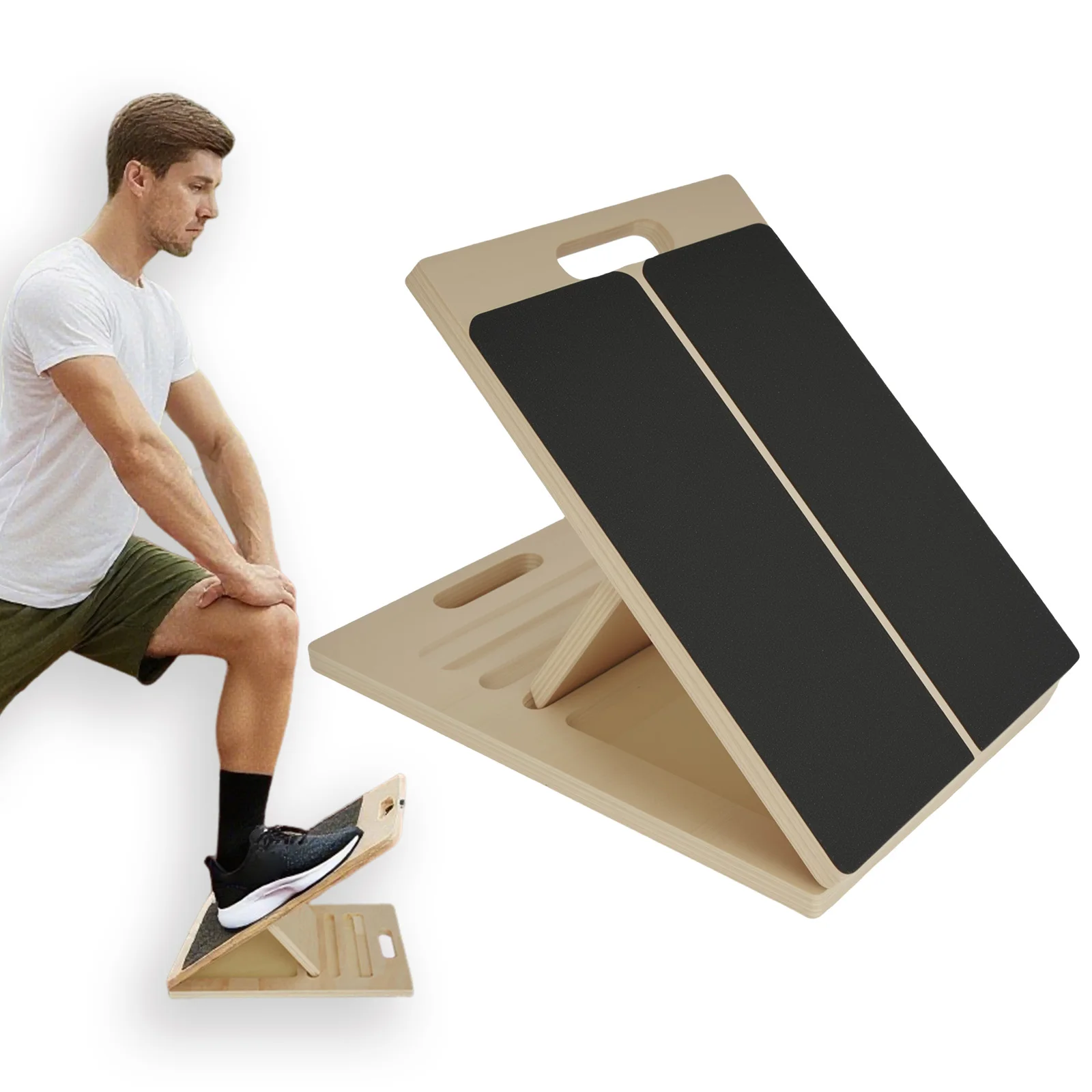 Wooden Stretching Board Portable Non-slip Wooden Incline Board 5-Level Adjustable Pine Plywood Natural for Squats Calf Stretcher Wedge Equipment Squat Heel Stretch