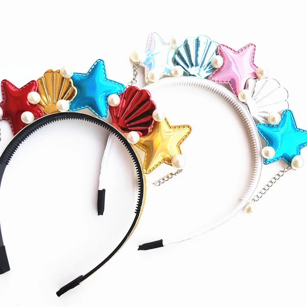 

Повязка на голову в морском стиле, синяя, с дизайном в виде ракушек русалки, обруч для волос, аксессуар для праздничного костюма, повязка для волос в морском стиле