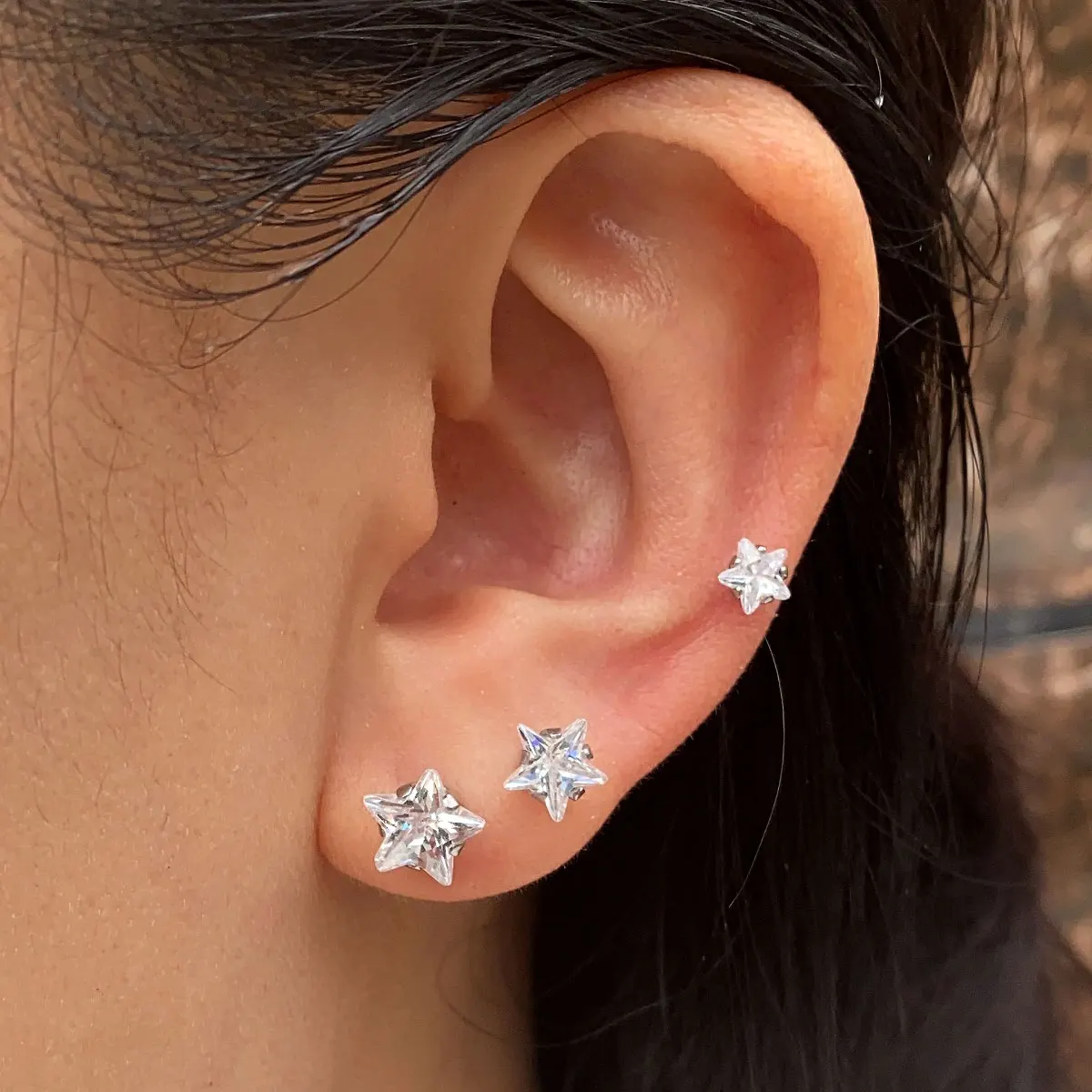 Stainless Steel Star Heart Triangle Zircon Black Stud Earrings For Women Tragus Conch Rook Helix Piercing Earrings Jewelry