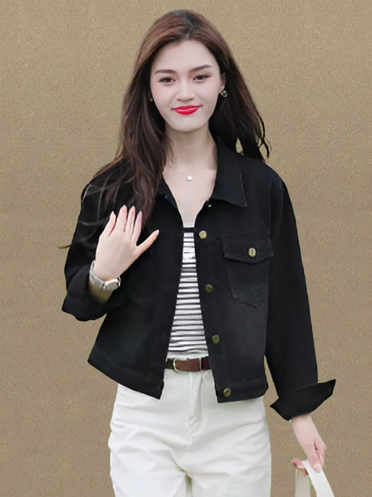 

Модный джинсовый тюнер в стиле ретро, женский весенний новый свободный повседневный универсальный топ небольшого размера с отложным воротником