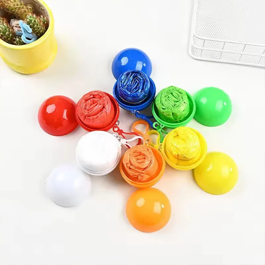 1/4pcs New Portable Disposable Raincoat Keychain Compression Ball Pocket Ball Outdoor Adult Travel Hangable Poncho Camping Gear