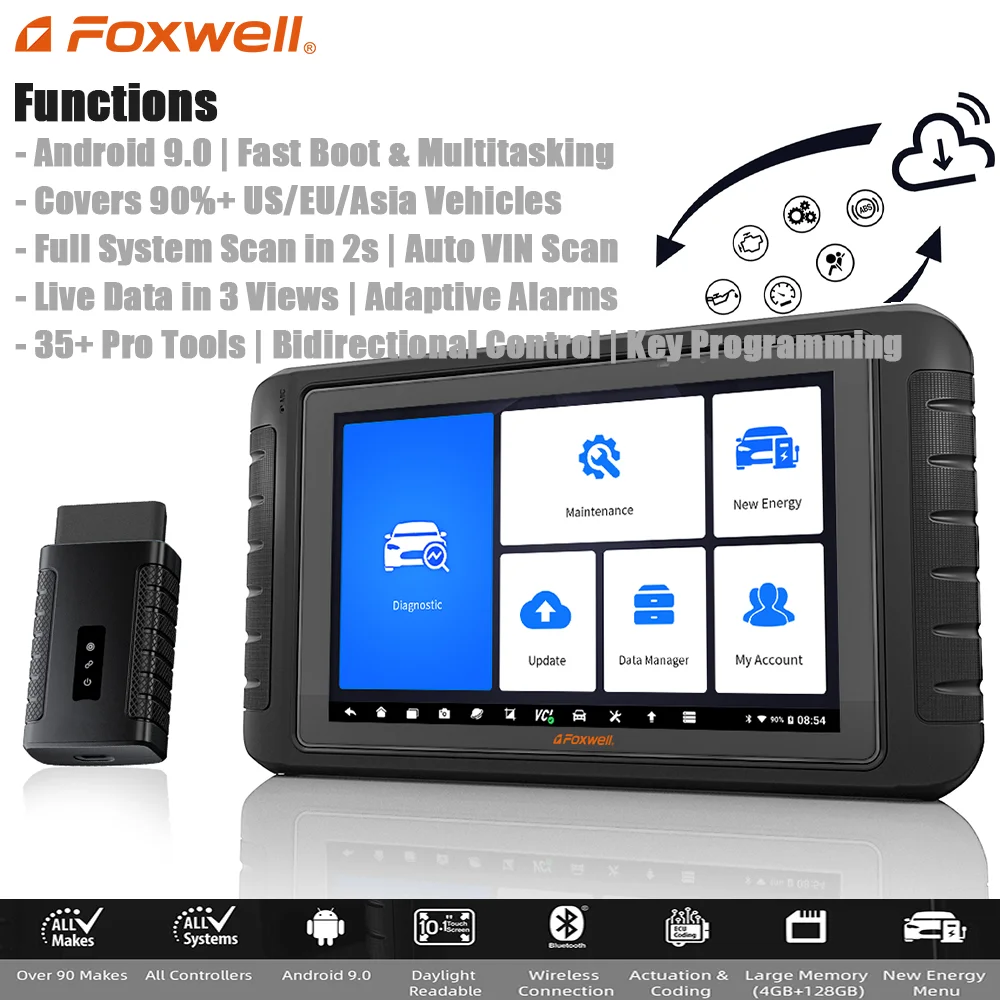 A+ Foxwell i80II Premier Plataforma de diagnóstico Sistemas completos 10.1 Diagnóstico universal de nivel OE Más de 90 vehículos actualizados desde nt1009