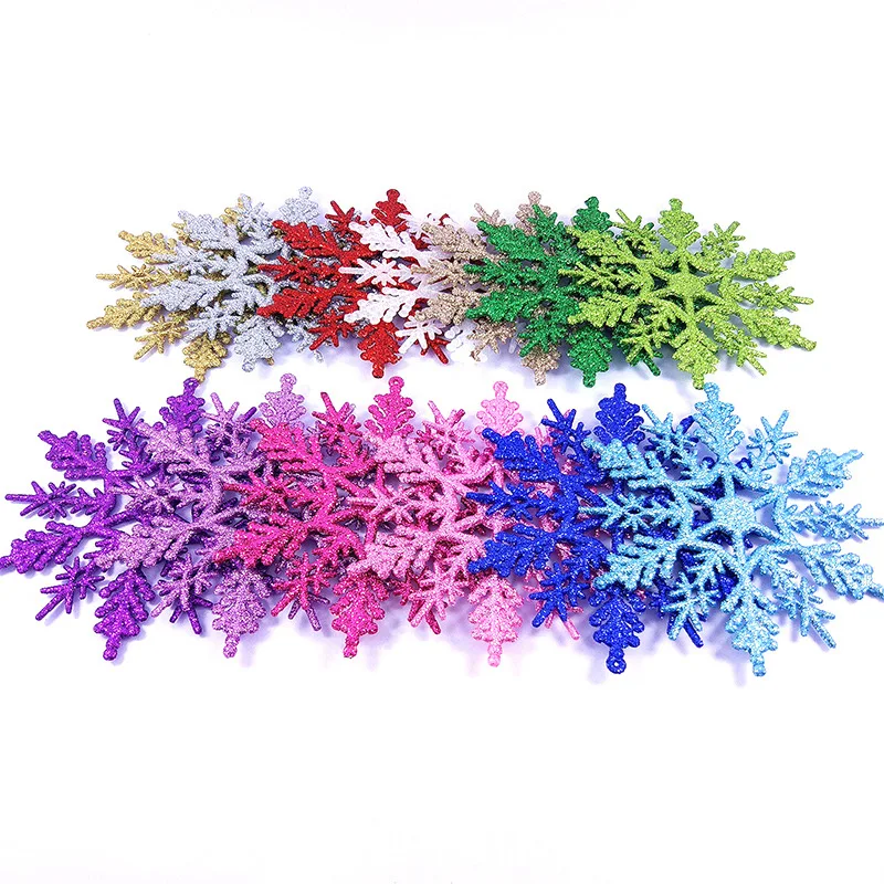 10pcs Christmas Glitter Snowflake Strings Christmas Tree Hanging Pendant Ornaments Decoration Party Fake Snowflake Decoration