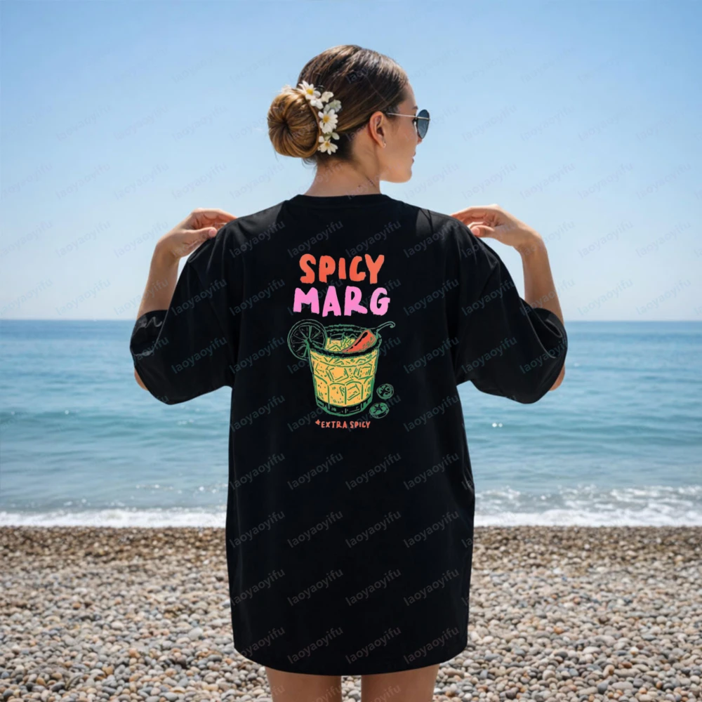 Spicy Marg Shirt Margarita Social Club Tee Cocktail Graphic Top Summer Party Drink Lover T-shirt Beach Vibes Shirts for Women