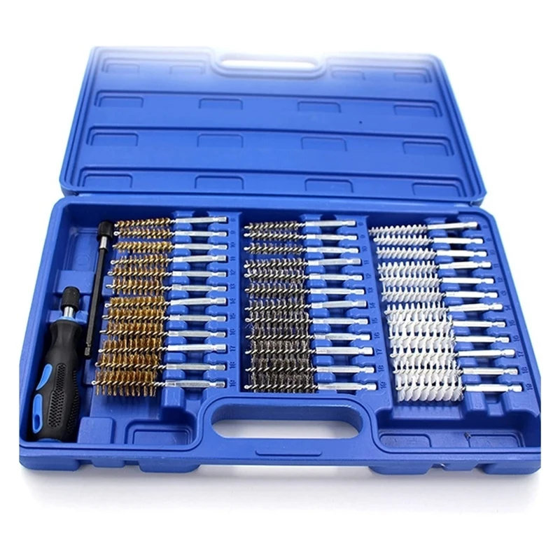 

38 Pieces Industrial Wire Brush Set with Storage Case 1/4" Shank Long Extension Bar Stainless Steel Nylon Brush