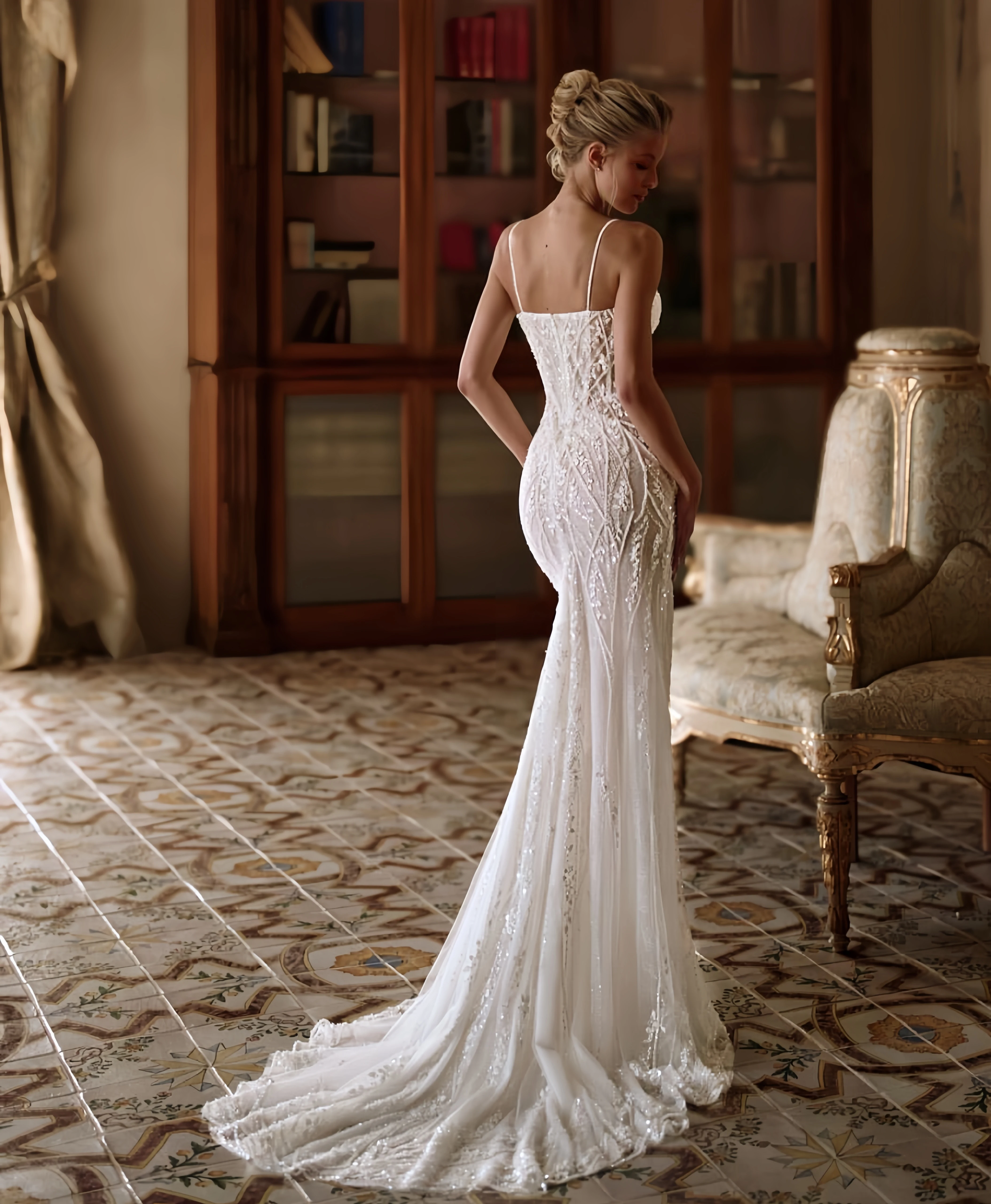 Customzied 얇은 어깨 끈, 달콤한 칼라, 민소매 섹시한 인어 웨딩 드레스, Estidos de novia amanda novias amanda novia