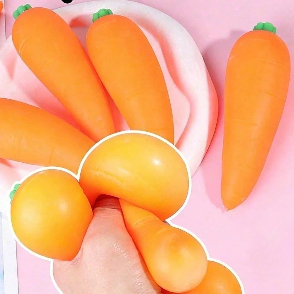 Cute Simulation Carrot Squishy Fidget Toy Stretch Squeeze Twist Stress Relief Sensory Toy Portable Anti-Anxiety Mood Relax Toy For Teens Adults Easter Basket Stuffer Party Favor Novelty Gift