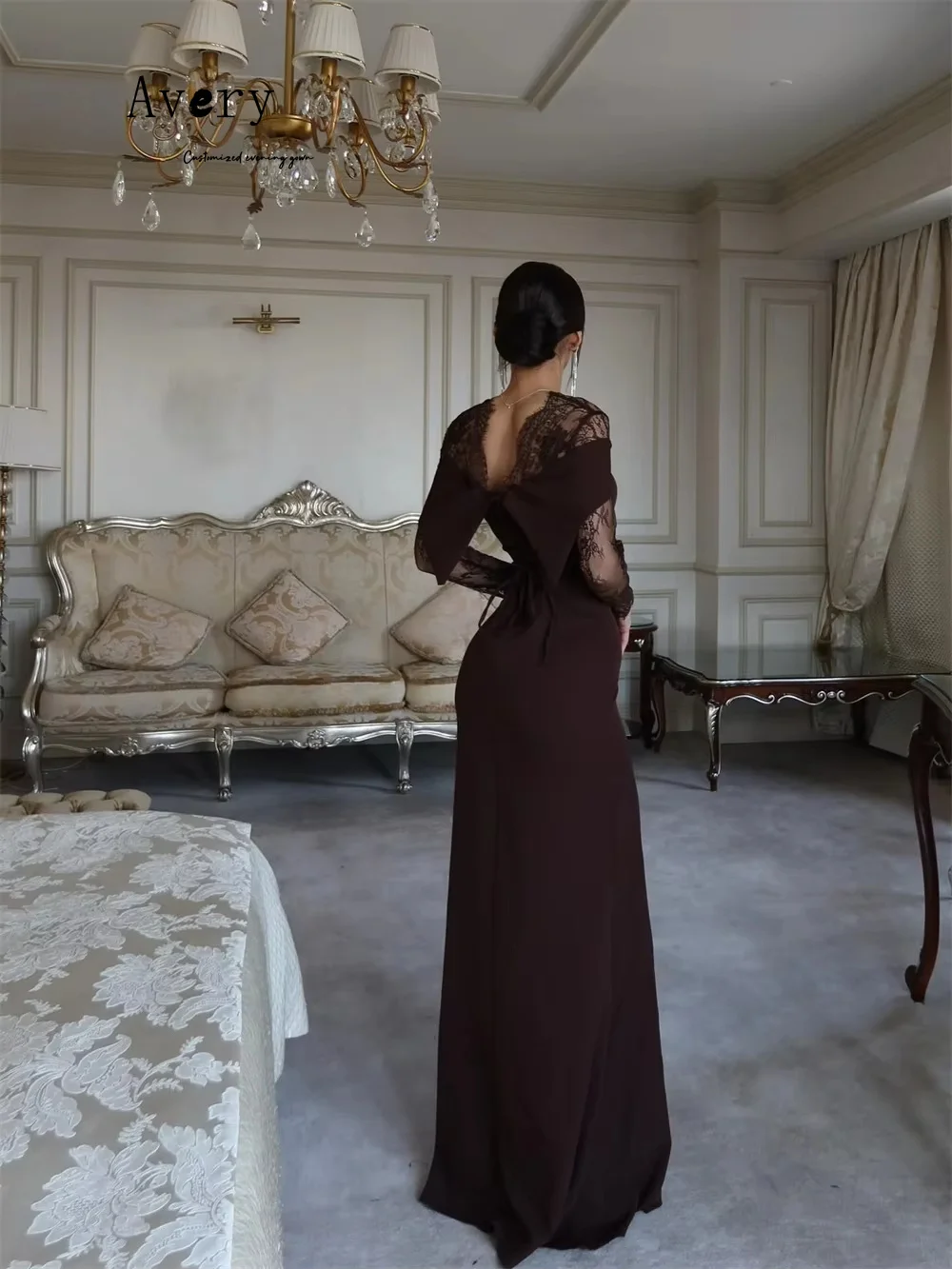 Avery vestido de fiesta bordado con cuello cuadrado y cola de pez de encaje personalizado, vestidos elegantes y formales para mujer, vestido de fiesta de lujo, noche 2025