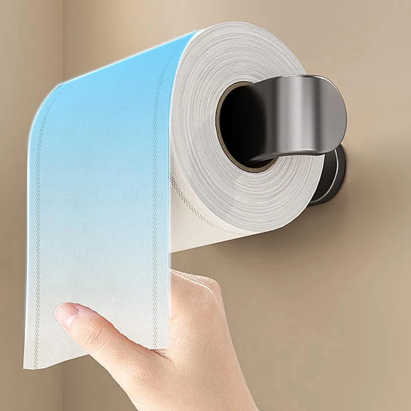 Platzsparender, selbstklebender, wandmontierter Taschentuchhalter, Küchen-Organizer, doppelter Zweck für Toilettenpapier und Handtücher, ohne Bohren – Detail 4