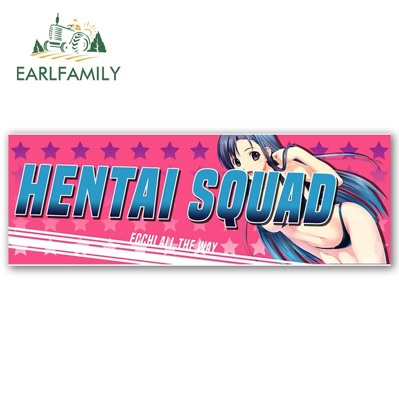 

EARLFAMILY 13cm x 4.5cm for Hentai Squad Anime Girl Car Stickers Vinyl Car Wrap Decal Funny Refrigerators Camper Sticker Decor