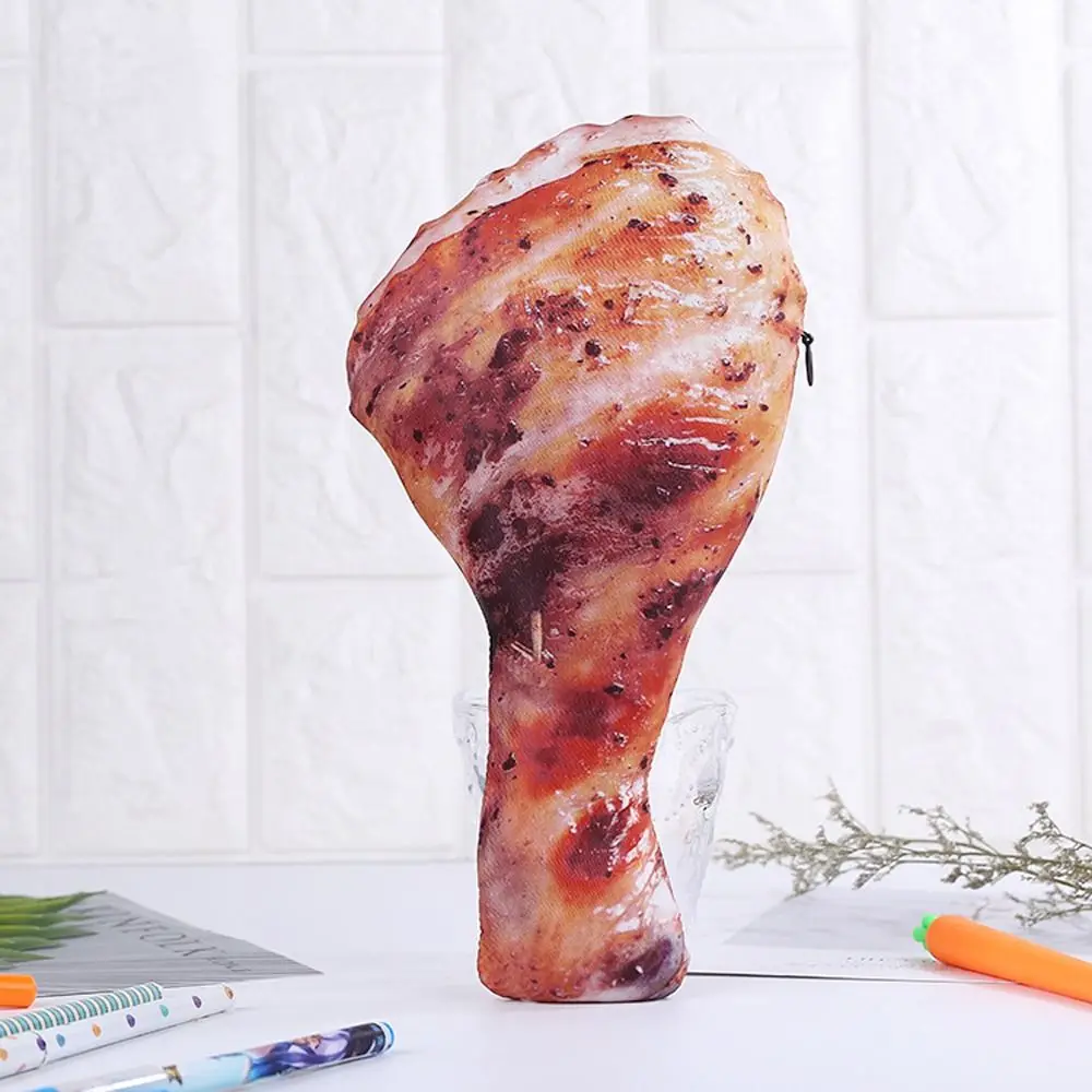 Pig's Trotters Meat Pencil Case Drumstick Carp Simulation Food Fish Shape Pen Bag with Zipper Realistic Stationery Bag