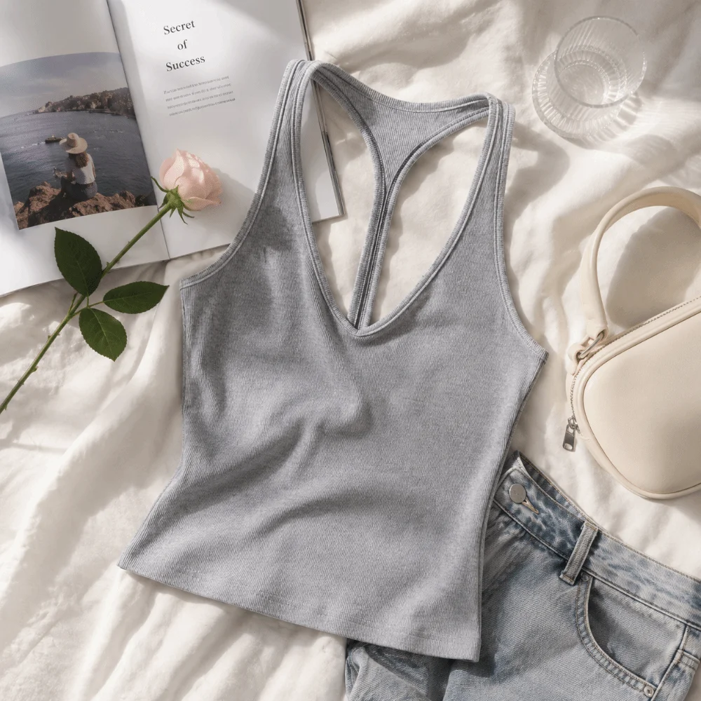 Breathable V-neck Camisole Yoga Sports Bra Push-up Halter Neck Top Beauty Back Crop Top Summer