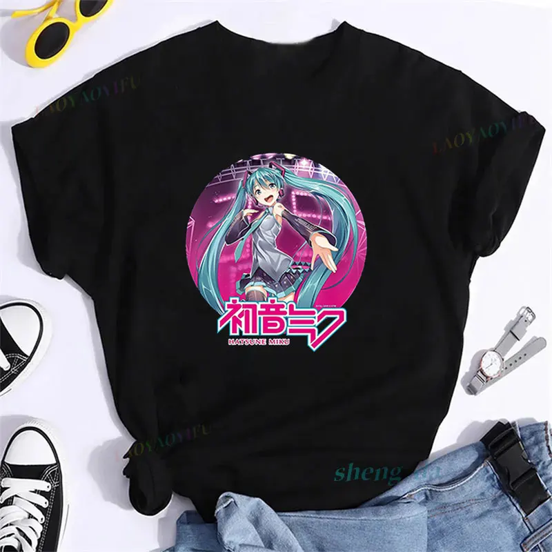 Cartoon Novelty Trend Unisex Hatsune Miku's Project DIVA Cute Anime Girl Y2k Clothes Graphic T Shirts Harajuku Back School Tops