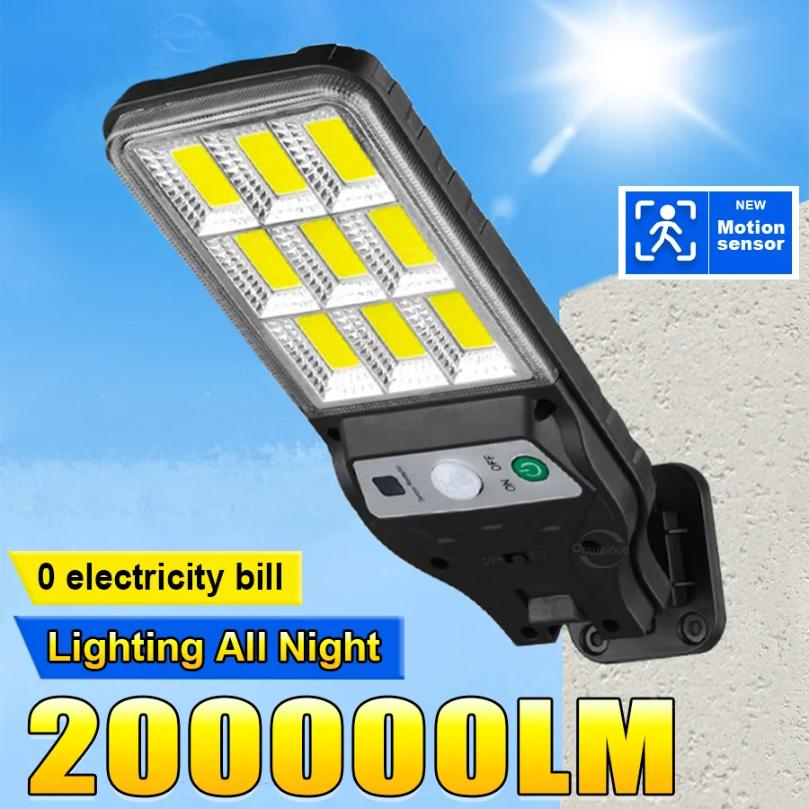

2025 Powerful Solar LED Light 200000LM Super Bright Solar Street Lamp Outdoor Waterproof Motion Sensor 3 Modes Garden Wall Light
