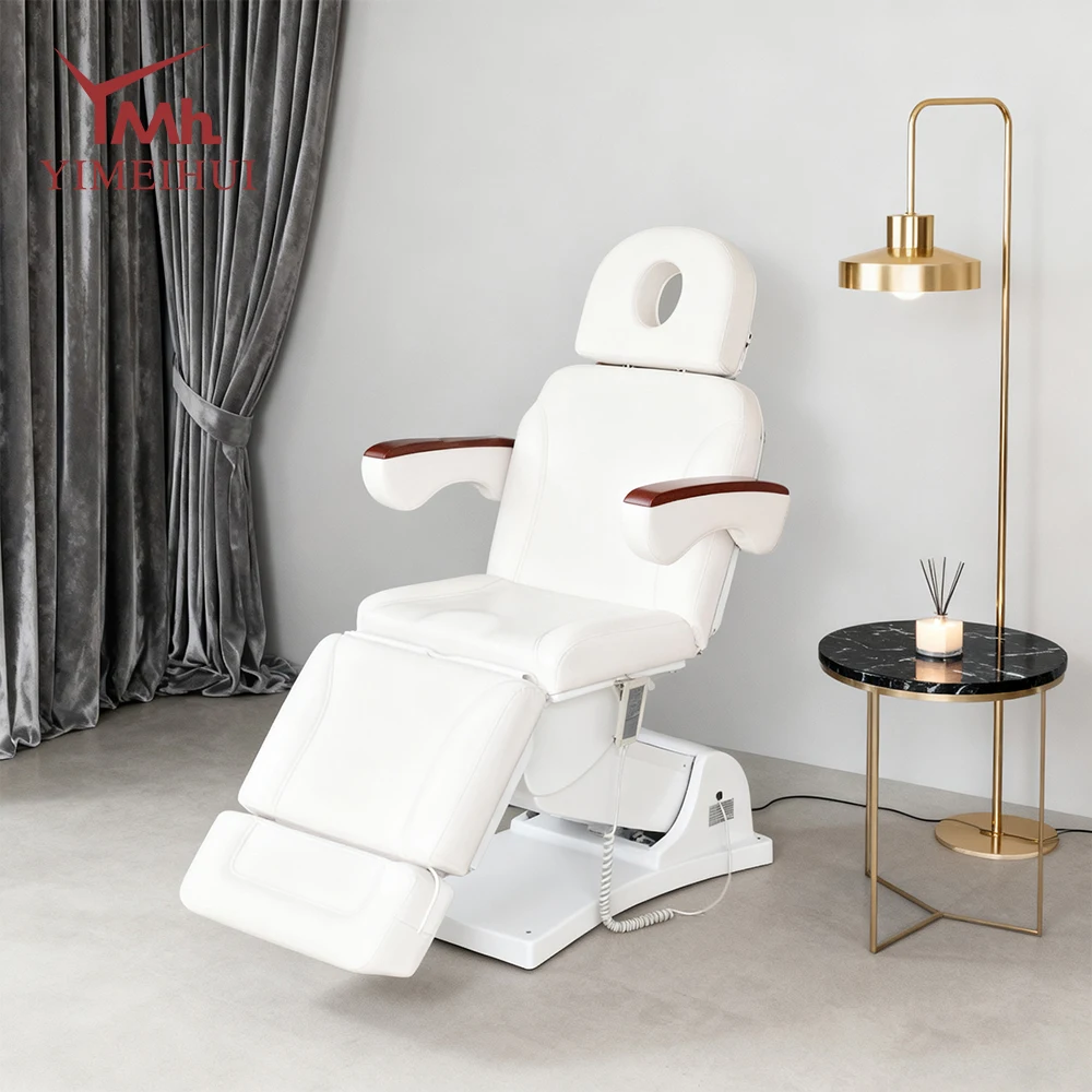 أثاث الصالون الأبيض 3 محركات معالجة مستحضرات التجميل الكهربائية طاولة التدليك كرسي جمالي فاخر سرير التجميل الكهربائي