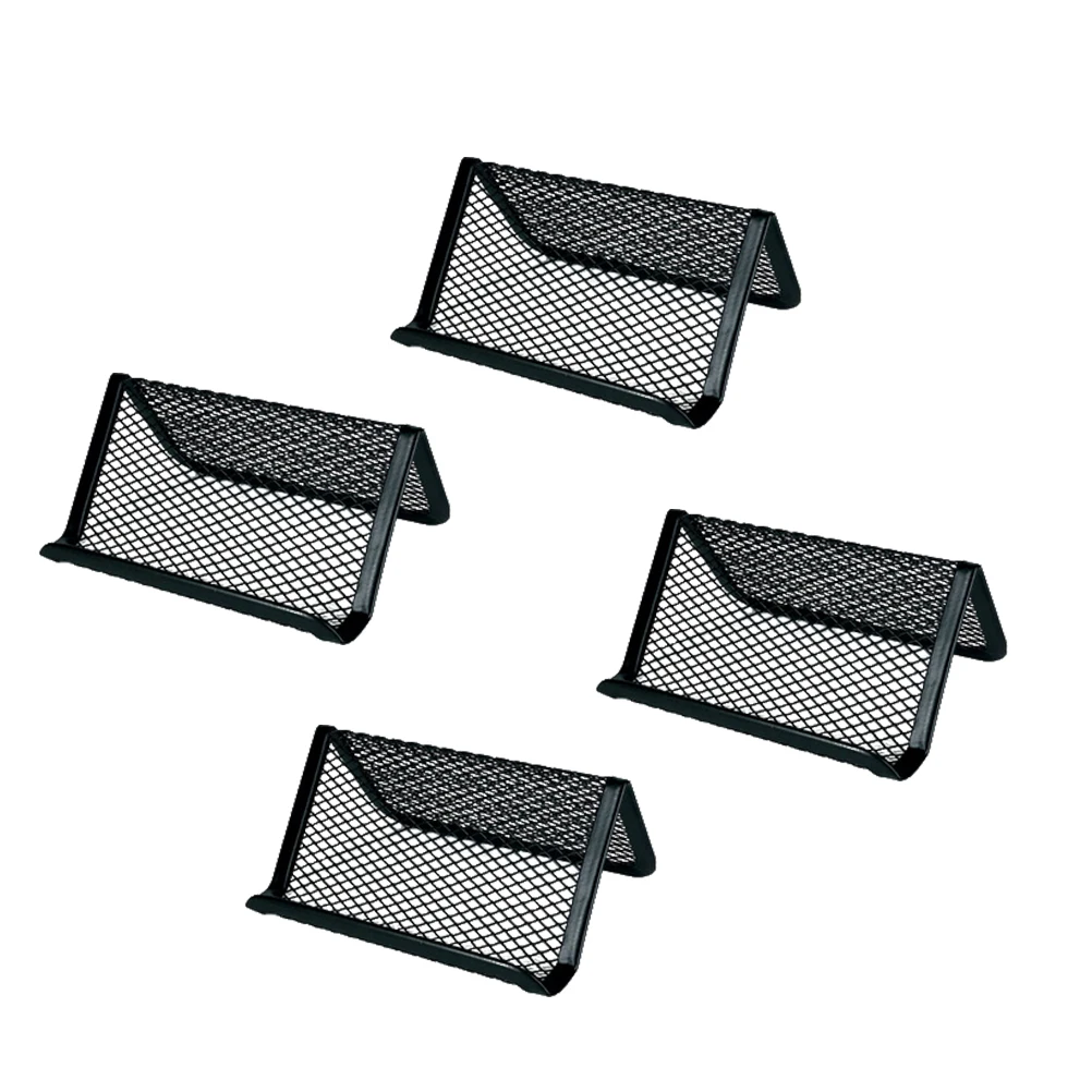 

4Pcs Business Cards Holders Metal Mesh Strong Anti-Rust Desktop Organizer Office Storage Racks Multipurpose Display Stand