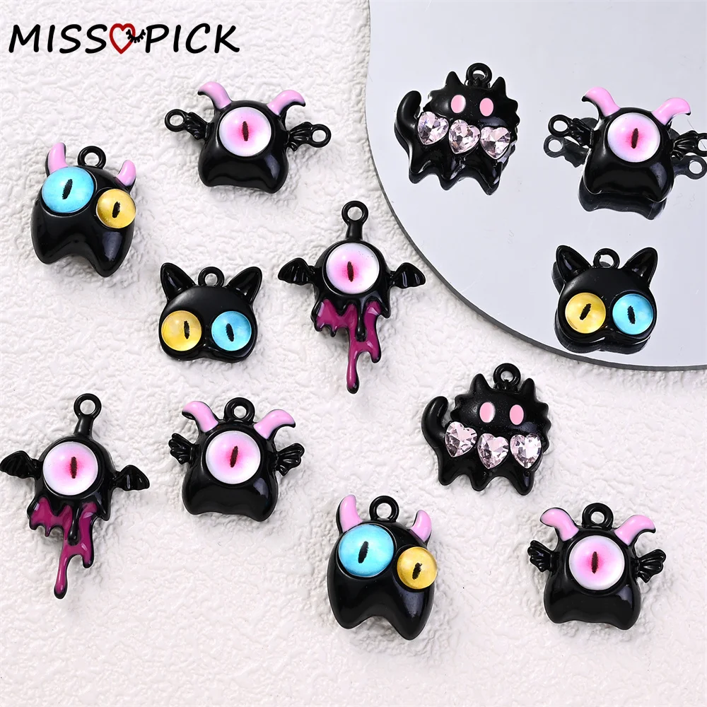 2/6Pcs Hot Selling Cute Quirky Black Cat Devil Monster Design Charms For Rings Necklace Bracelets Accessories Perfect Gift