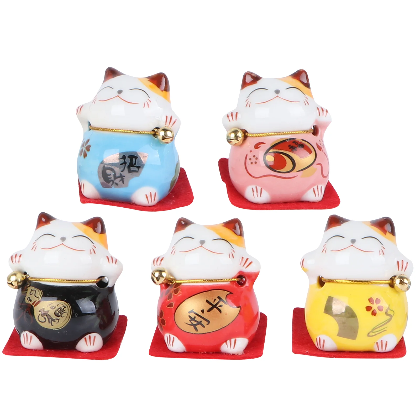 5Pcs Ceramic Cat Ornament Maneki Neko Cat Ceramic Figurines Maneki Neko Cat Statue for Indoor Home Table Vehicle Interior Decor