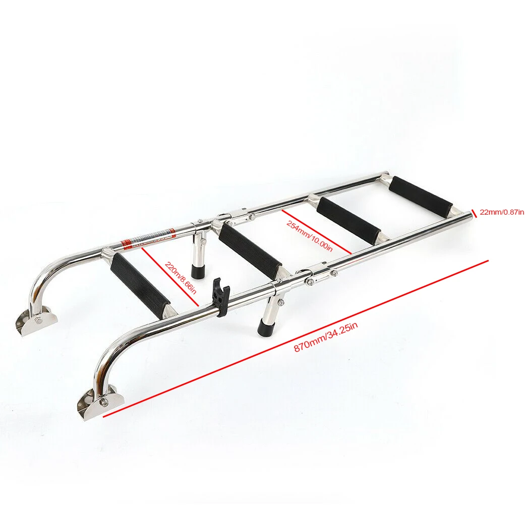 4 Steps Marine Deck Ladder, Stainless Steel Telescoping Two-Step Fold Down Ladder