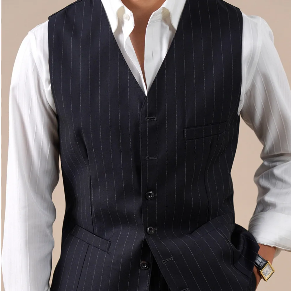 

Men's Business Banquet Suit Vest Striped Formal Wear Sleeveless Jacket Vest Men Single-Breasted Waist-Cinching Chaleco Hombre