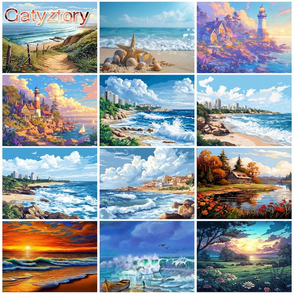 

CHENISTORY DIY Painting By Numbers Seascape Oil Picture By Numbers Kits For Home Decor Frameless Digital Painting On Cavans