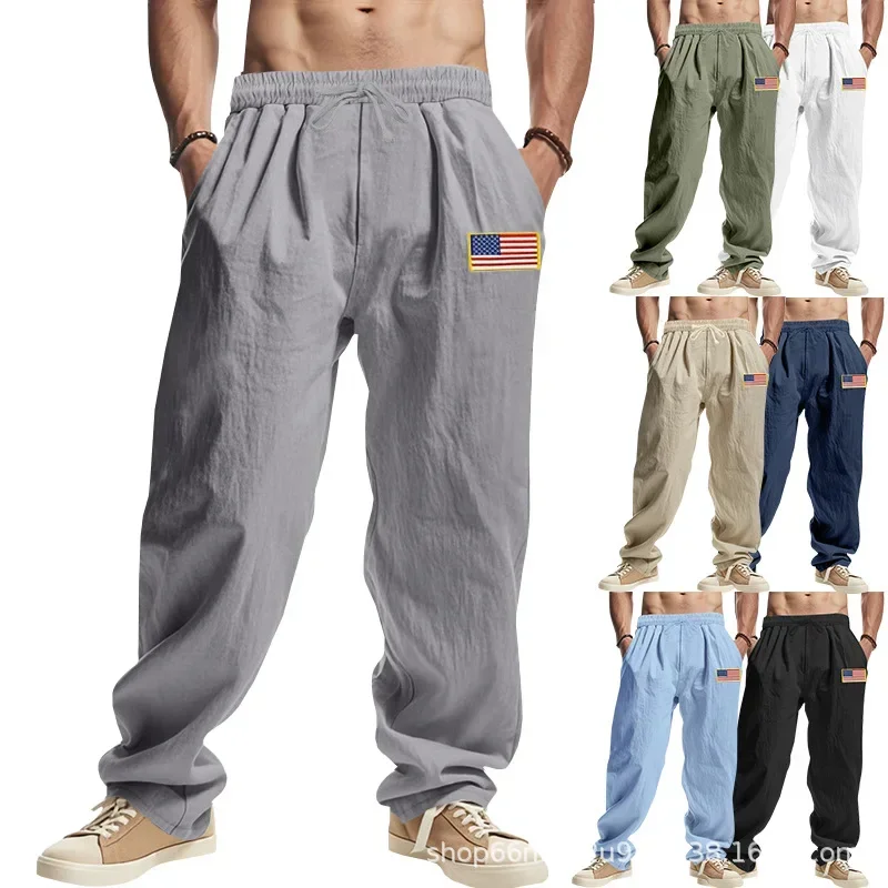 

Pants Hip-hop Wide-leg Pants New Cotton Linen Men's Casual Elastic Loose Pants Summer
