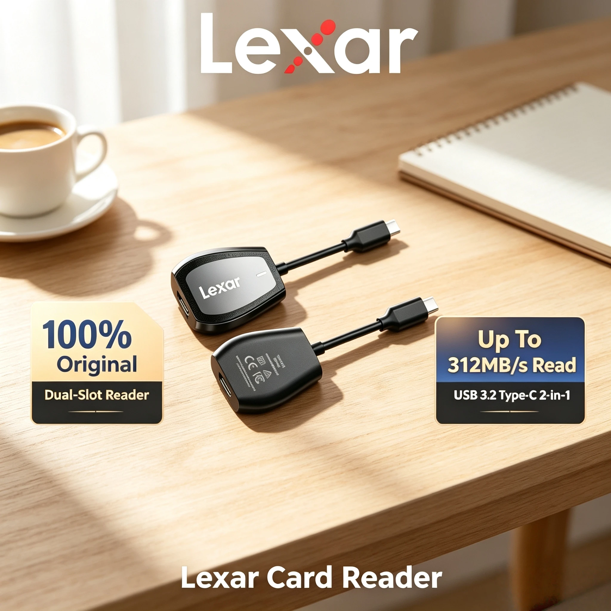 Lexar 2-in-1 SD microSD Card Reader USB 3.2 Type-C UHS-II 312MB/s High Speed For Home Office Portable Travel Use Pro