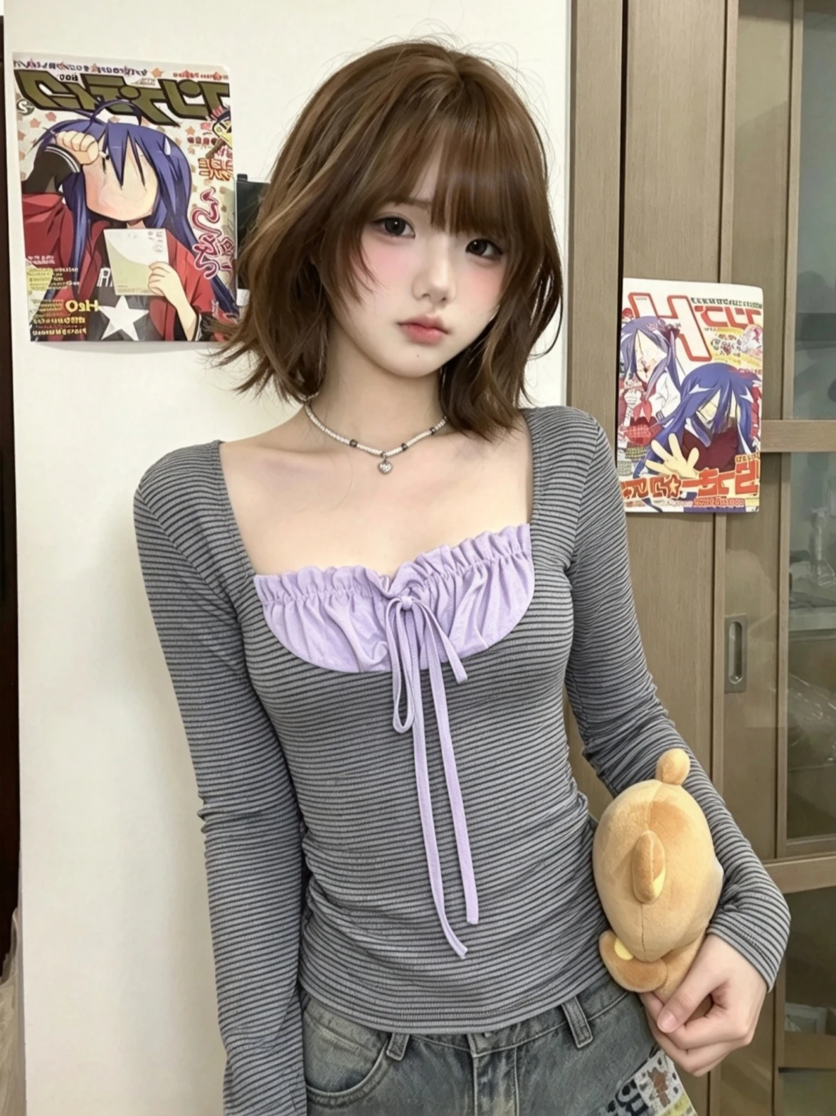 Korean Harajuku Aesthetic Women Striped Patchwork Long Sleeve Slim Fit Tees Subculture Streetwear Casual Pullover Tops