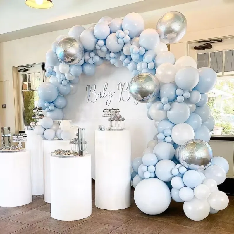 

100Pcs Balloons Arch Set Blue White Silver Balloon Garland Wedding Baby Baptism Shower Birthday Theme Party Balloon Decoration