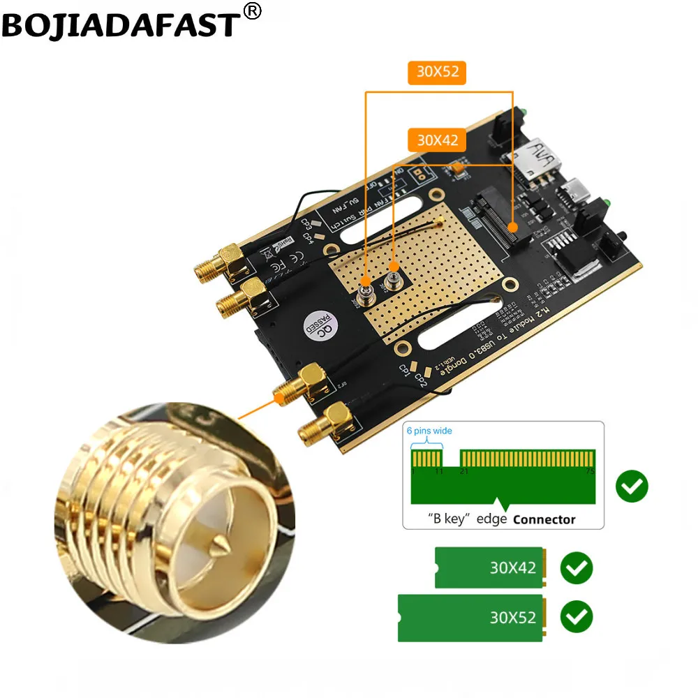 USB 3.0 Connector NGFF M2 Key-B Wireless Adapter SIM Card Slot 4 Antennas Protection Case For 5G 4G LTE GSM WWAN Modem Module