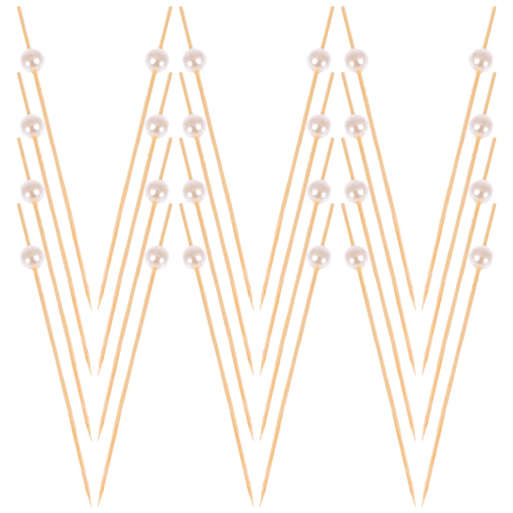 

100Pcs Bamboo Pearl Topper Fruit Picks Party Cocktail Skewers Decorative Food Sticks Disposable Appetizer Toothpicks