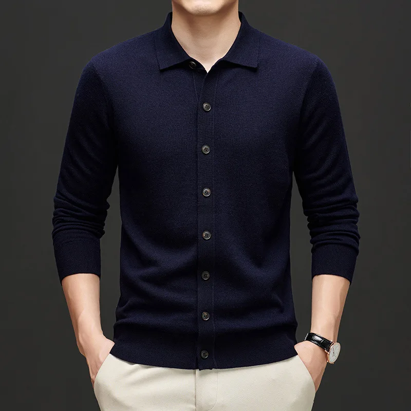 خريف شتاء جديد% الصوف سترة الرجال بدوره إلى أسفل طوق الخريف الشتاء رداء علوي من الصوف تنوعا رقيقة محبوك سترة