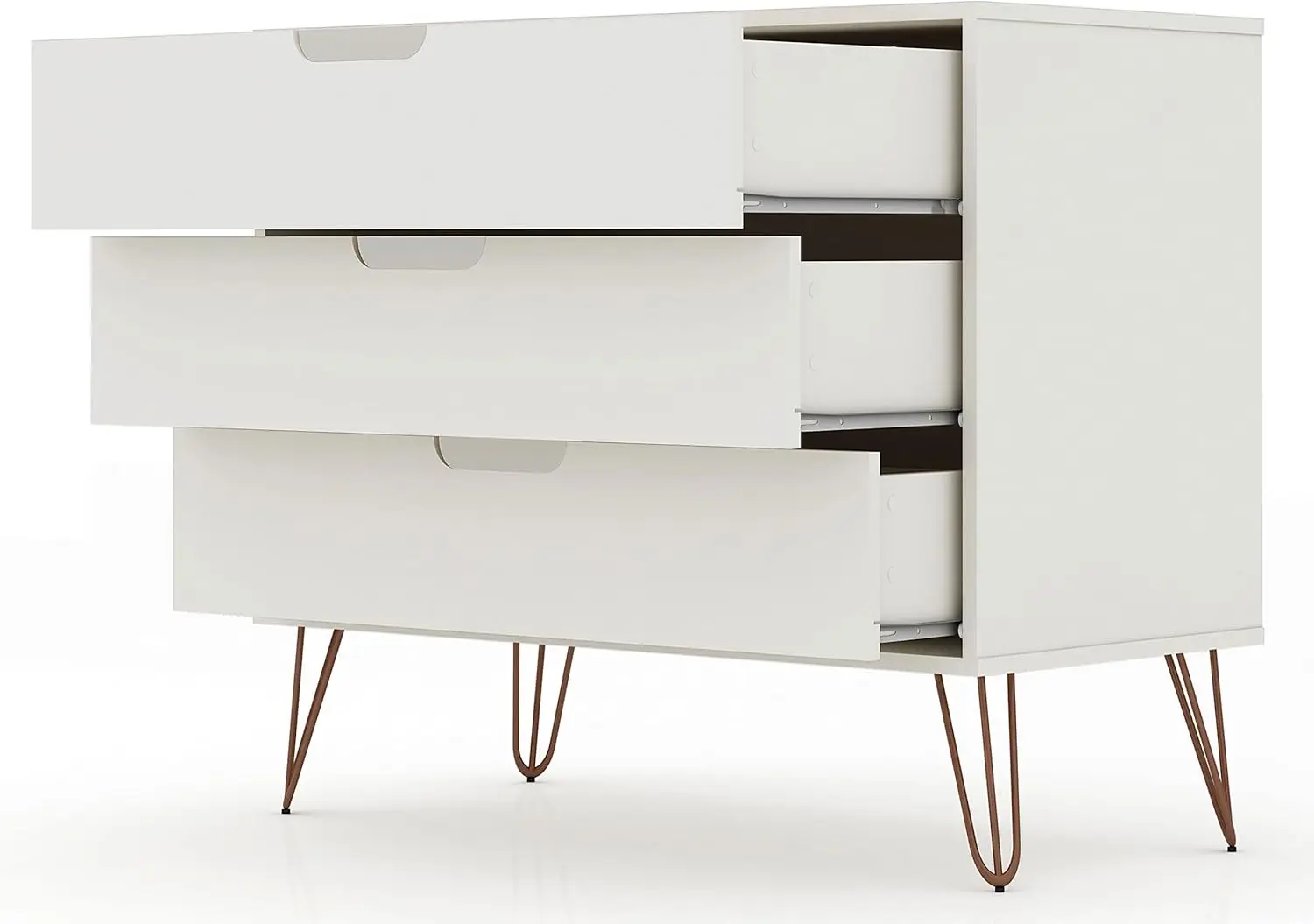 Rockefeller Mid-Century Modern 3 Drawer Bedroom Dresser, 35.24", Off White