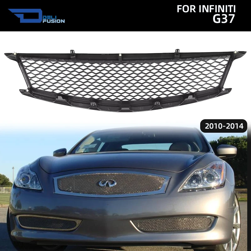 

For Honey Comb Type Front Mesh Grill For 10-14 Infiniti G37 4Door Sedan Gloss Black ABS Car Exterior Modified Racing